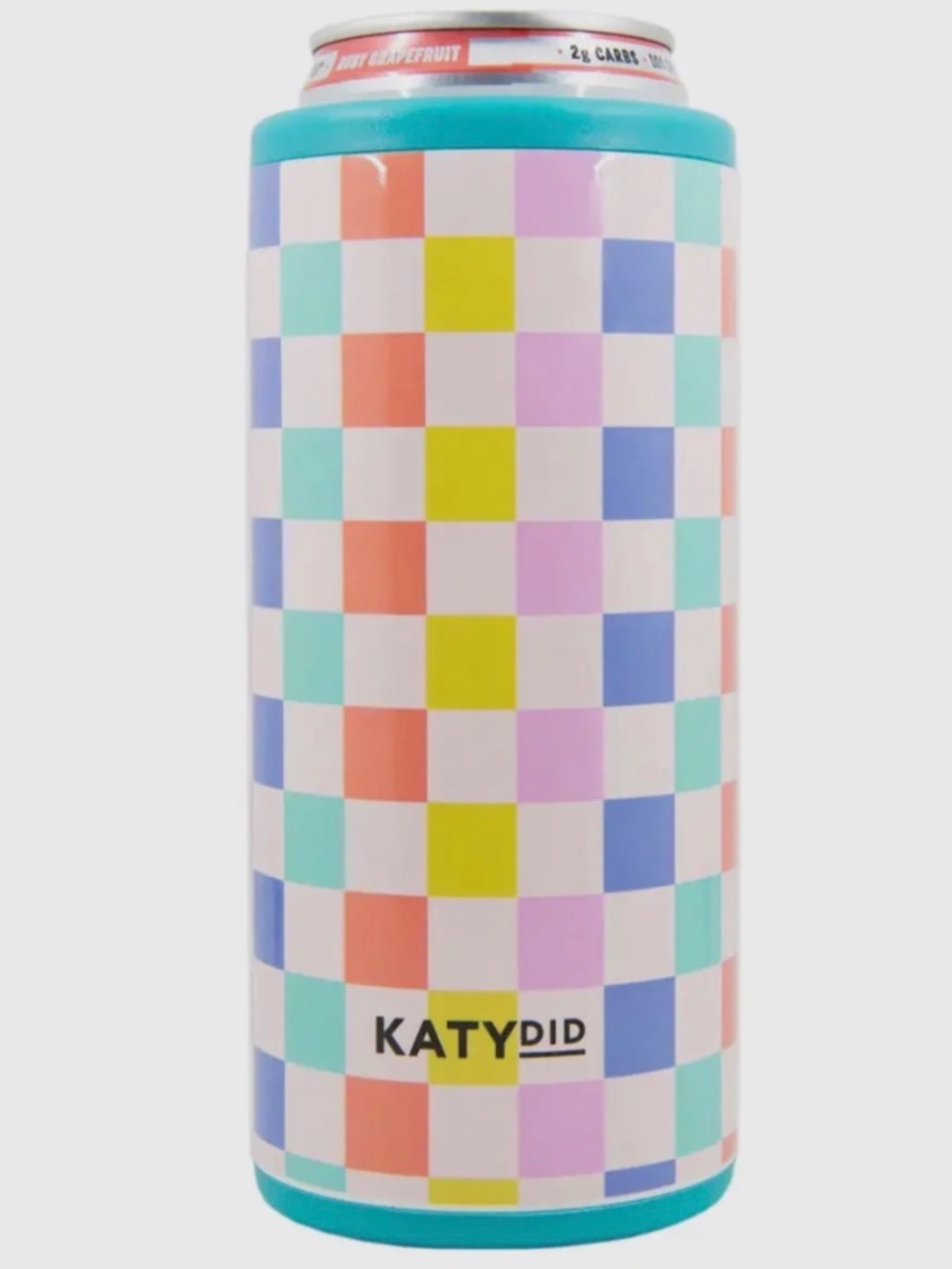 Katydid Slim Can Koozie Checkered
